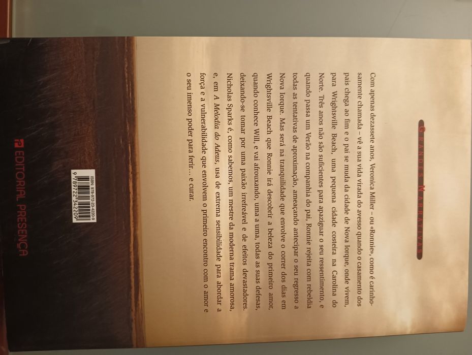 A Melodia do Adeus	de Nicholas Sparks* 	Como novo!