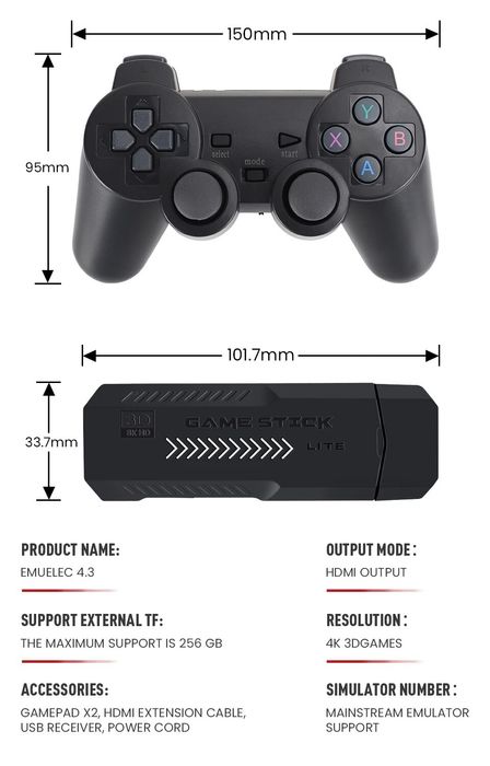 [Novo] Gaming Stick Retro / Consola Retro com 2 Comandos WiFi - 64gb,