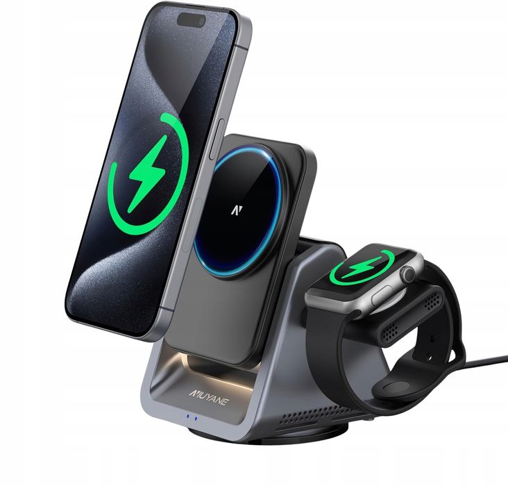 Bezprzewodowa ładowarka 3w1 NIUYANE 15W do Apple z lampką