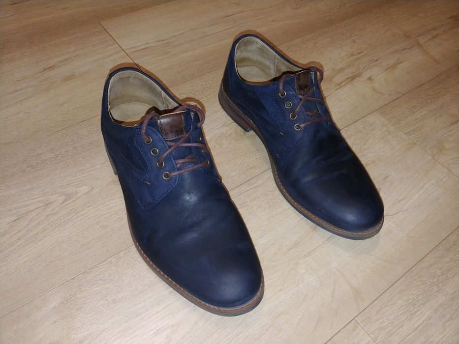 Buty skórzane męskie Venezia Jum Blue rozmiar 42 nubuk granatowe IDEAL