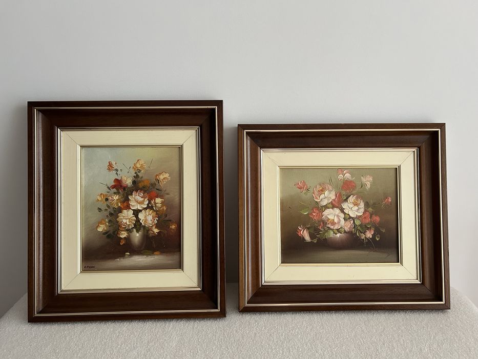 Conjunto de 2 quadros florais A. Pierre