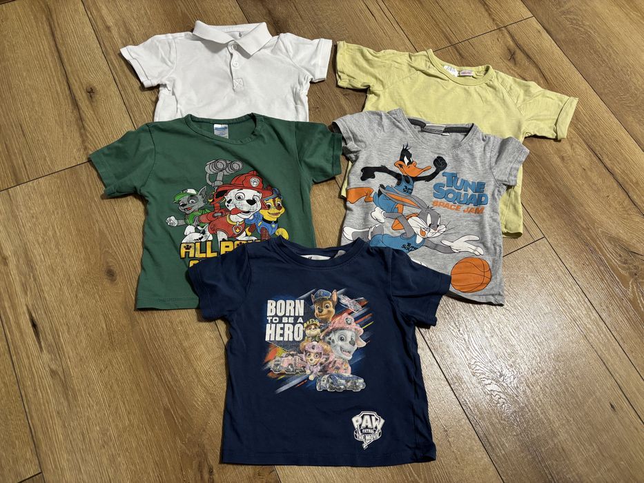 Koszulki bluzki 5 sztuk H&M, Zara, Max&Mia, Space Jam, Ornek, 92 cm.