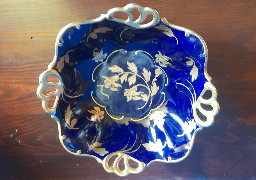Patera kobaltowa, złocona Ilmenau Germany  lata 60