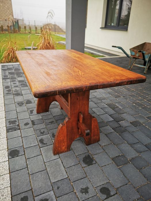 Dębowy solidny, rozkładany stół na taras 140x78 świeżo odnowiony