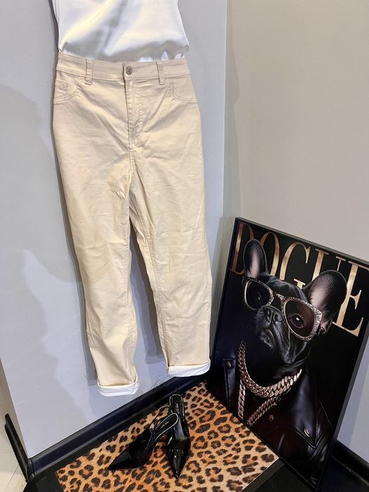 Spodnie damskie Primark Cares 42 beżowe wysoki stan eko skóra nowe