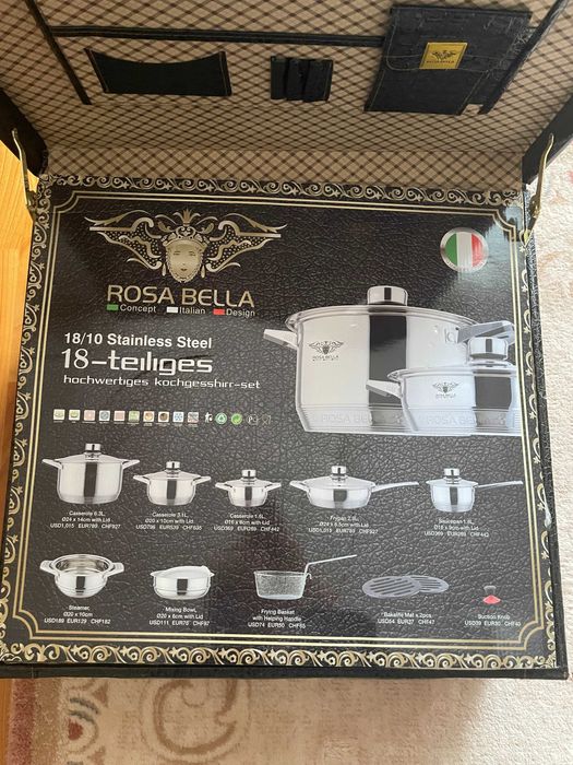 Zestaw garnków ze stali nierdzewnej 18 elementów Rosa Bella