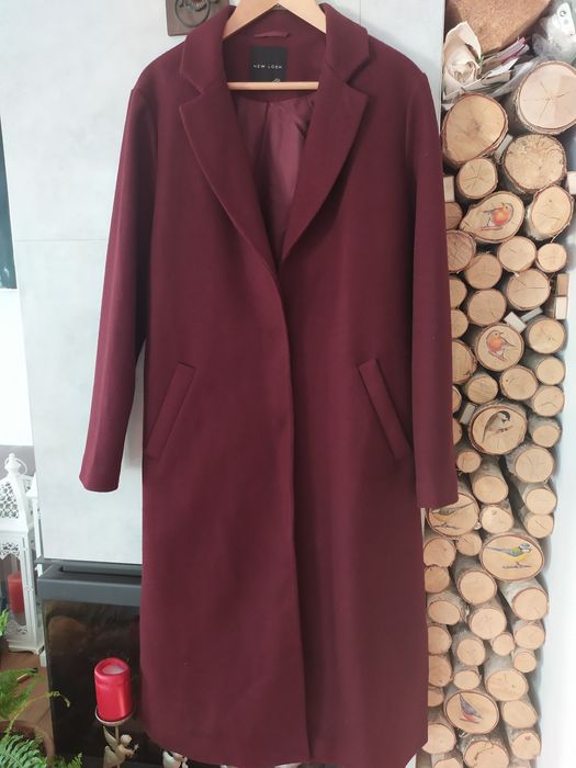 Bordowy długi płaszcz Xl/42