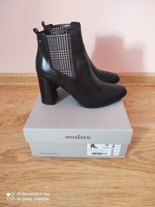 Wojas,nowe botki skóra naturalna,wstawka pepitka!