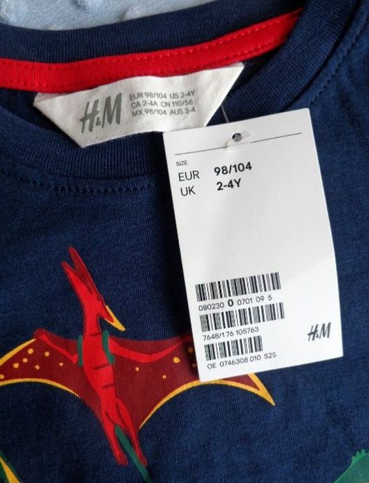 NOWA bluzka koszulka hm h&m 98 104 dinozaur dinozaury mikołaj święta