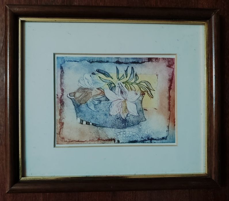 Conjunto de 3 quadros pequenos de motivos florais