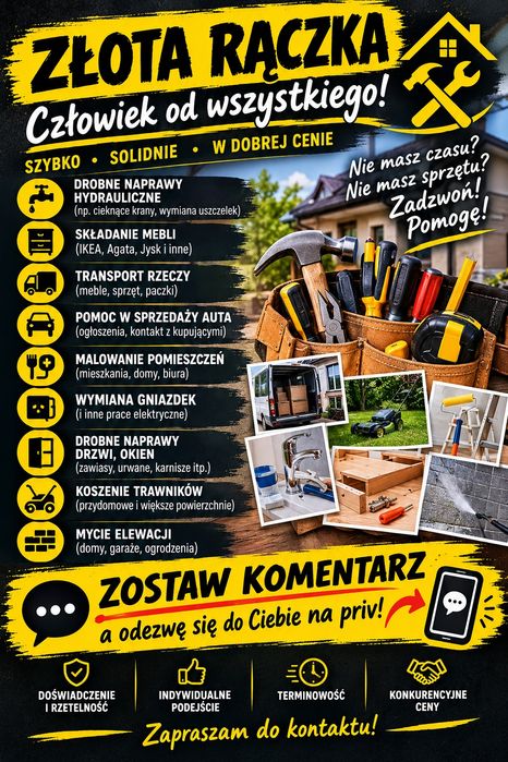 Złota rączka naprawy chydrauliczne sprzątanie transport busem