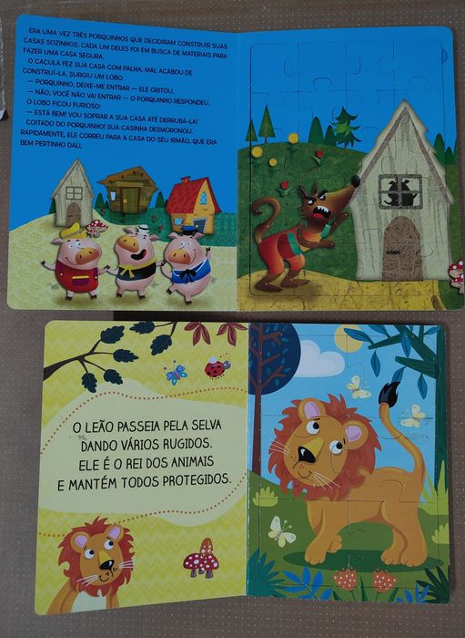 Livro Três Porquinhos e Amigos da Selva com puzzle