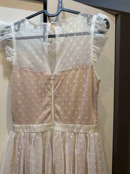 Sukienka midi beżowa kremowa tiul koronka wesele komunia S