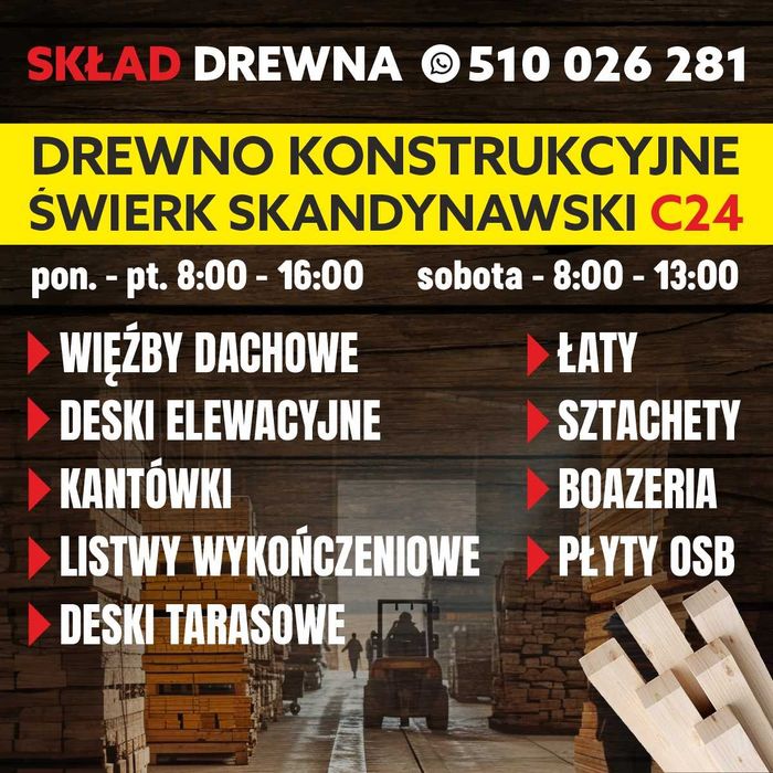 Kantówka Słup Drewniany 14x14 12m Skład Drewna Konstrukcyjnego c24