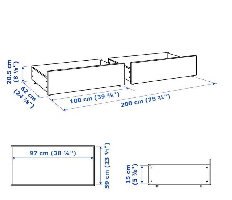 2 caixas de gavetas Cama - IKEA - MALM - 200cm / Branco