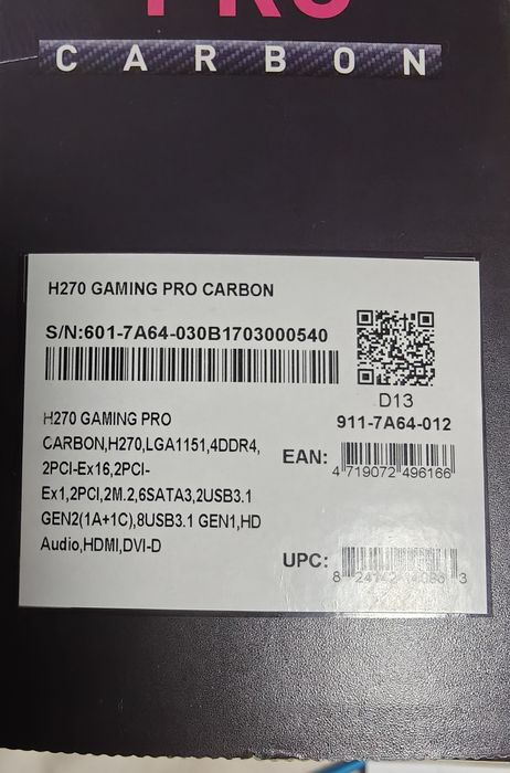 Płyta główna Msi H270 GAMING Pro Carbon