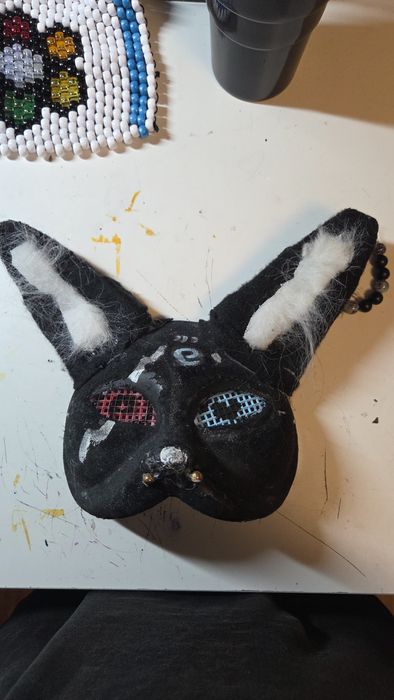 Therian maska czarny kot z długimi uszami :3 ( plastikowa)