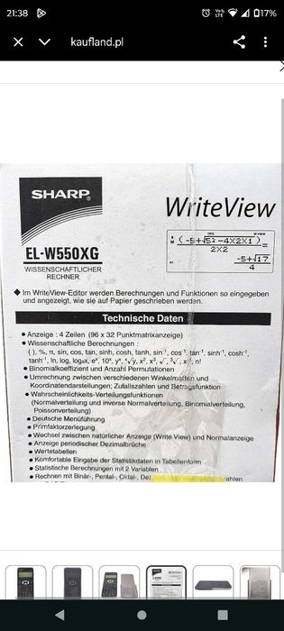 Kalkulator naukowy Sharp WriteView Ekran 4 liniowy Ponad 300 Funkcji