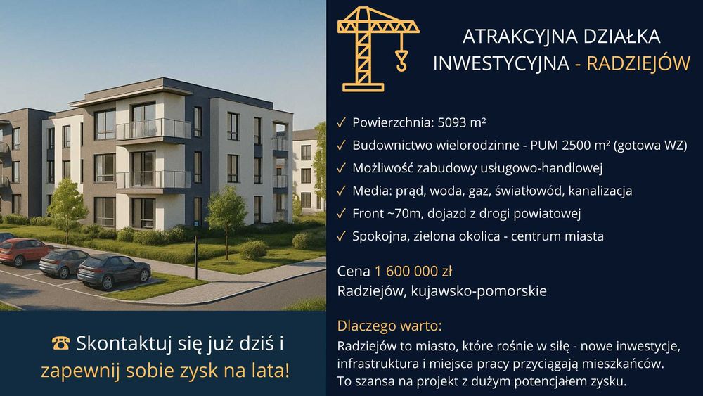 Radziejów Centrum | Projekt deweloperski 2500 m² PUM | Ostateczna WZ na 3 bloki