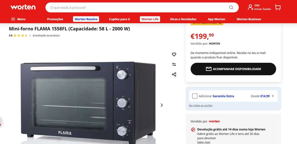 Mini-forno FLAMA 1558FL (Capacidade: 58 L - 2000 W)