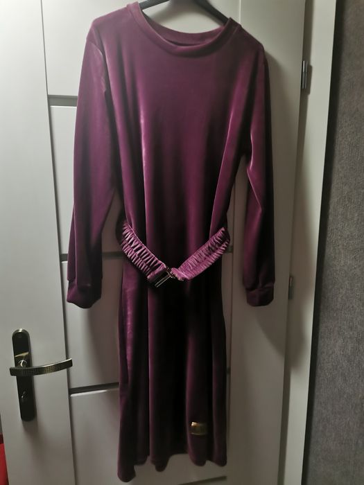 SUKIENKA midi WELUROWA śliwka fiolet NOWA