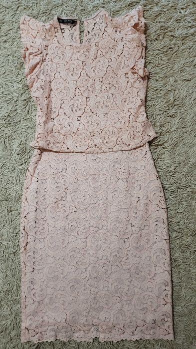 Zara morelowy żakardowy komplet 34