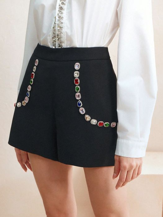 Spodenki Eleganckie Zdobione Cyrkoniami Czarne Anewsta Xl 42