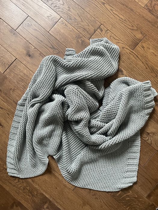 HM H&M koc z ryżowym splotem zielony 110x150