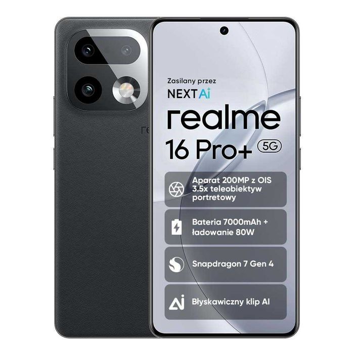 Smartfon REALME 16 Pro+ 5G 8/256GB grey 6.8" 144Hz 200 Mpx z OIS 7000 mAh Szary NOWY Rach ! Komplet Pudło Plomby Zapakowany !