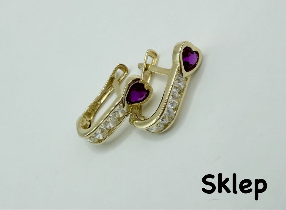 Złote Kolczyki Dziewczęce/Dziecięce Serduszka z Cyrkoniami Pr.585 NOWE