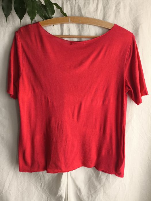 Reserved YFL 38 M 40 L  bluzka T shirt czerwona wiskoza len krótki rękaw