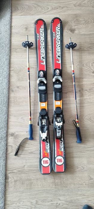 Narty zjazdowe dziecięce 116cm + kijki