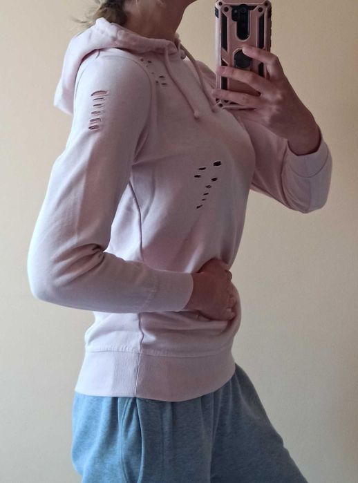 Bluza z kapturem Bluza z dziurami jasny róż bluza dresowa