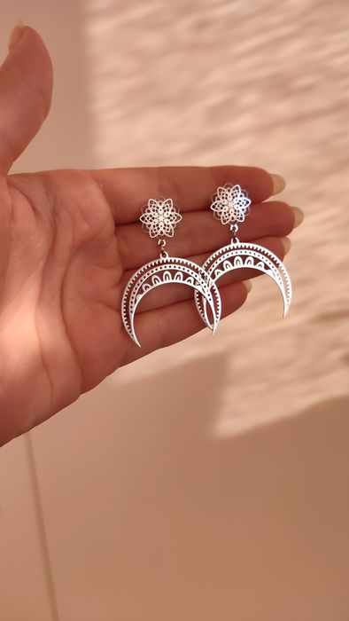 Nowe srebrne kolczyki mandala z Lunulą