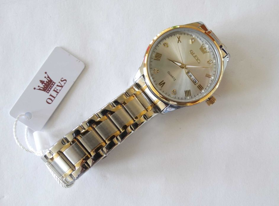 Nowy zegarek kwarcowy męski Olevs bransoleta srebrny złoty WR30 BOX