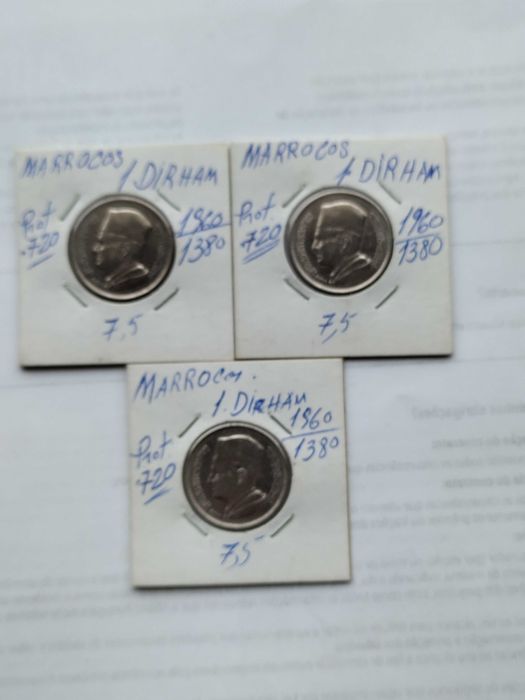 Três Moedas Marrocos Prata 600 Mohammede V