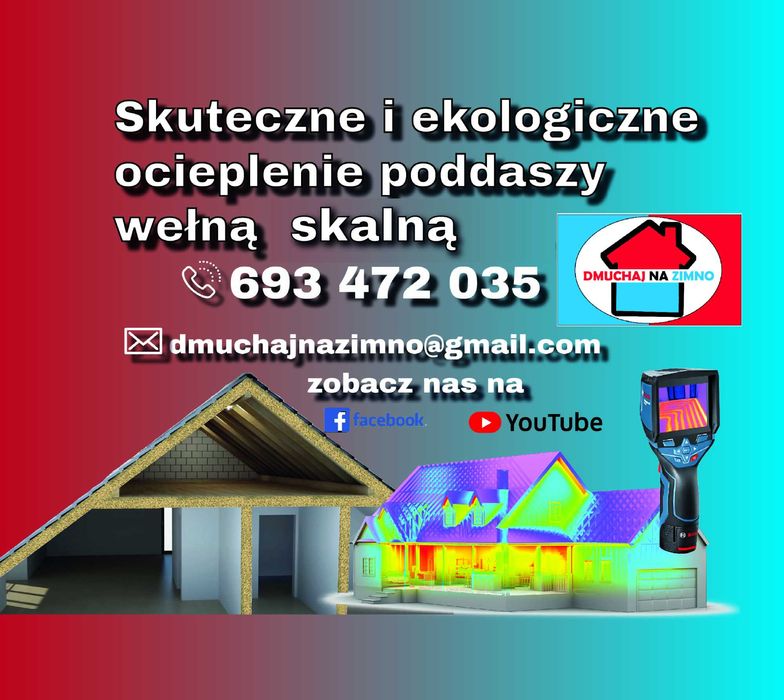 Ocieplanie poddasza celulozą wdmuchiwanie celulozy naprawa termowizja