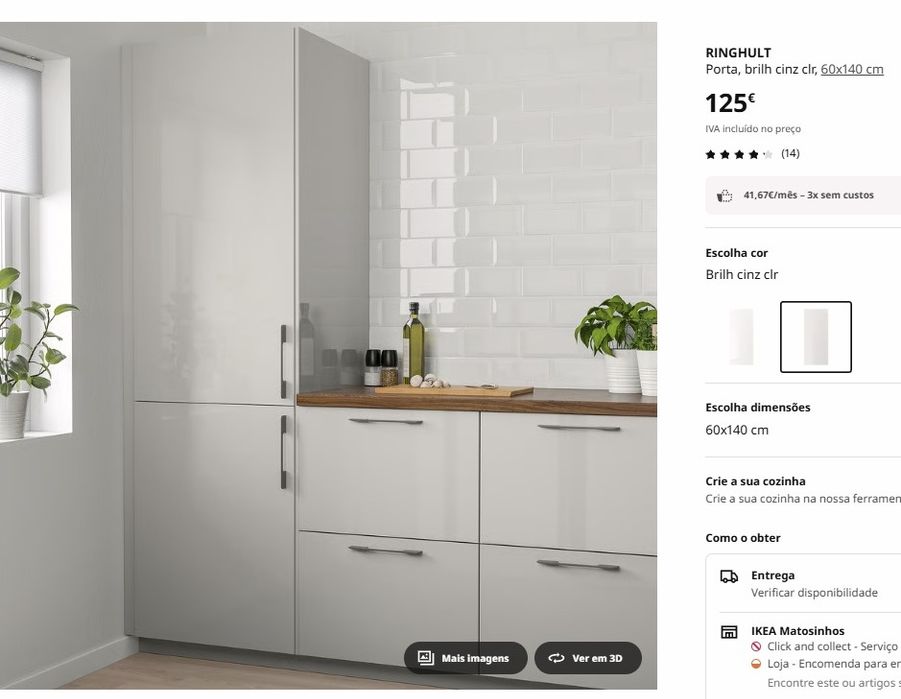 Porta Ringhult Ikea cinza claro brilho 60x140cm