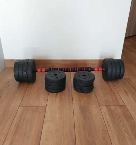 ZESTAW HANTLI 2x10kg 20kg + sztanga łączona | NOWE | HANTLE BITUMICZNE ZE SZTANGĄ do treningu w domu
