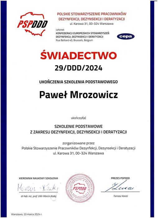 Dezynsekcja-Skuteczne zwalczanie PLUSKWY, PRUSAKÓW, KARALUCHÓW, MRÓWEK