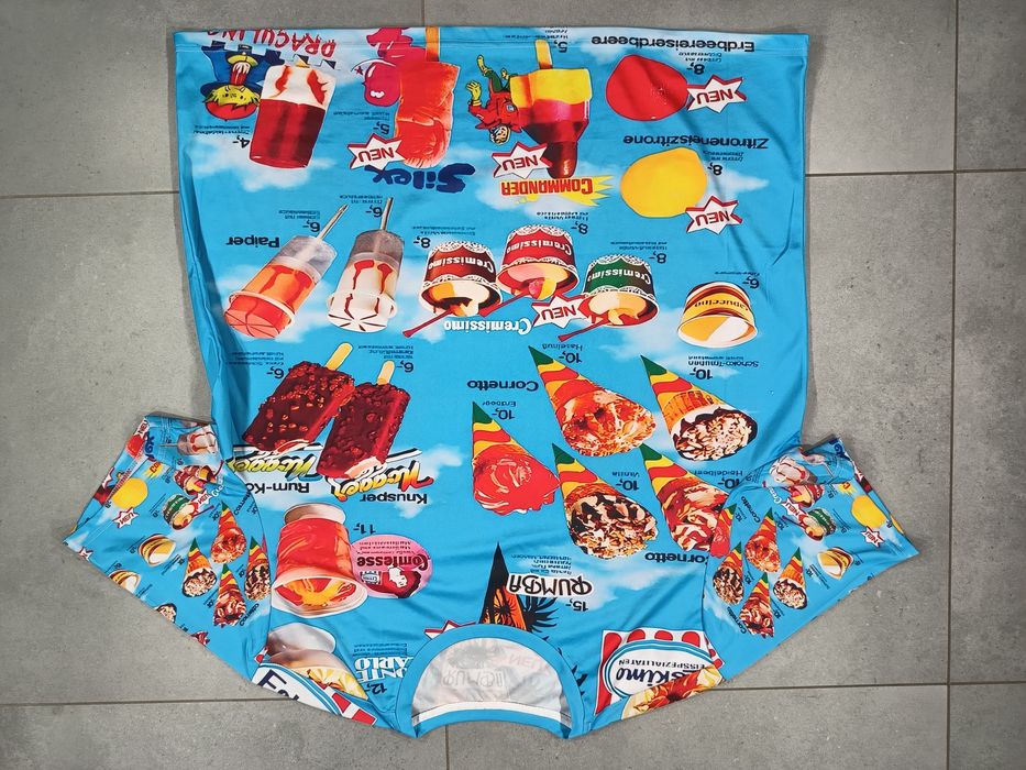 Męska koszulka roz. 5XL sportowa z pełnym nadrukiem retro cennik lodów Schöller plażowa letnia