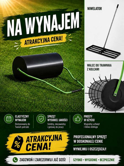Wypożyczenie 3 URZADZEŃ - WALCA + Kolce do Walca + NIWELATORA TERENU