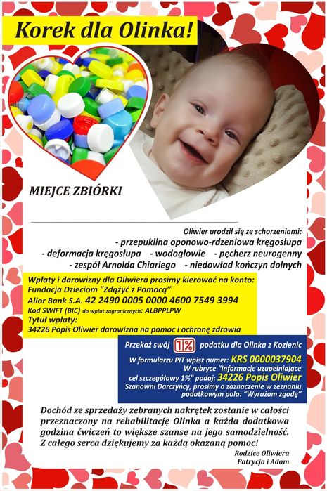 Zbieramy nakrętki plastikowe dla chorego Oliwiera