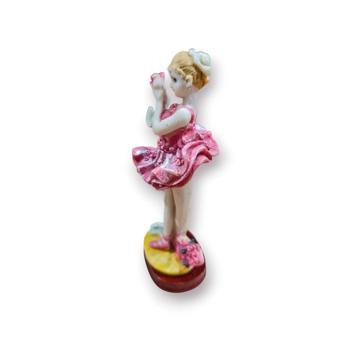 Estatueta Bailarina com Flores – Vestido Rosa, 16 cm
