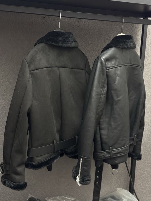 Нова дублянка жіноча чорна, коричнева подовжена з білим, чорним хутром