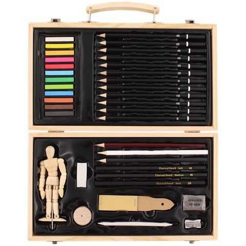 Zestaw STARTOWY do szkicowania Zestaw Ołówków Drewniana Walizka
