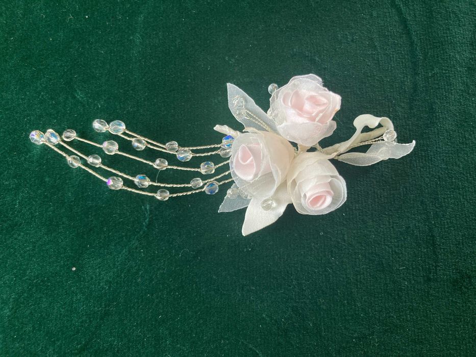 Nowa ecru z różem ozdoba do włosów, stroik do włosów, wyprzedaż
