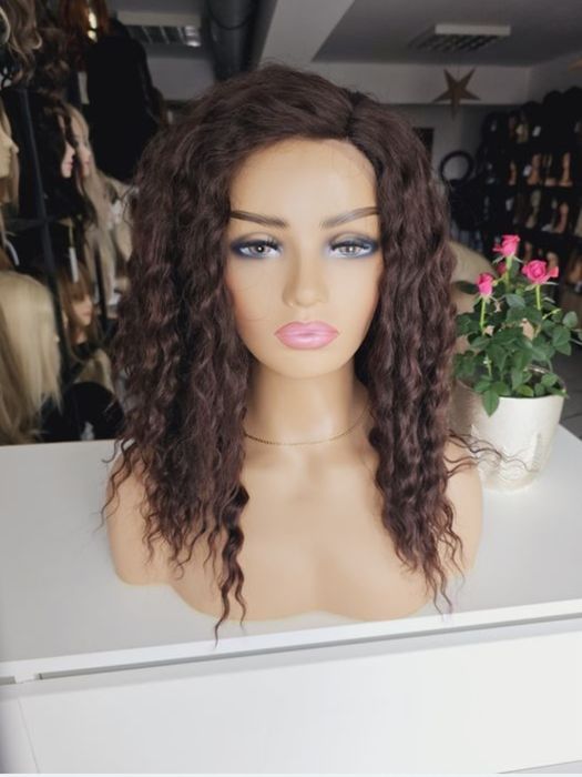 Peruka afroloki loki Krysia kasztanowy brąznaturalna fryzura