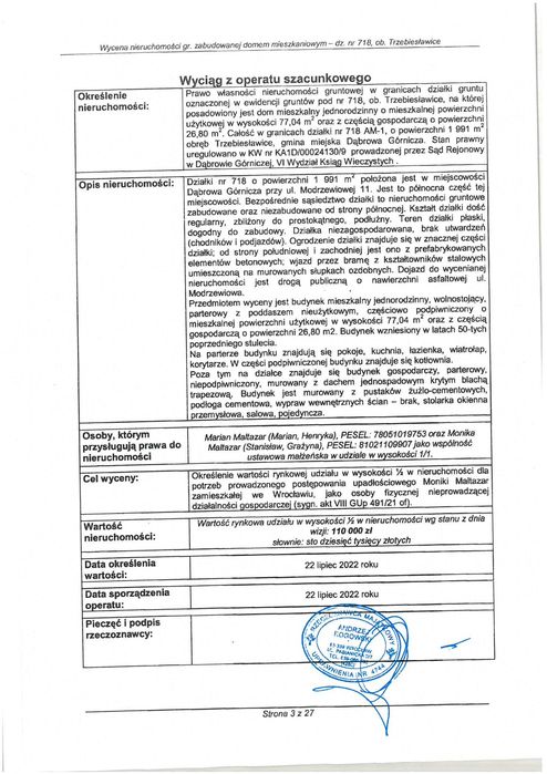 Nieruchomość zabud. udz. 1/2 Dąbrowa Górnicza/Trzebiesławice - Syndyk