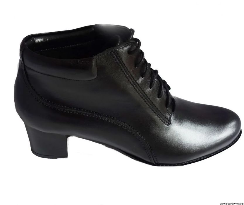 BnW Czarne sznurowane botki płaski 6 cm